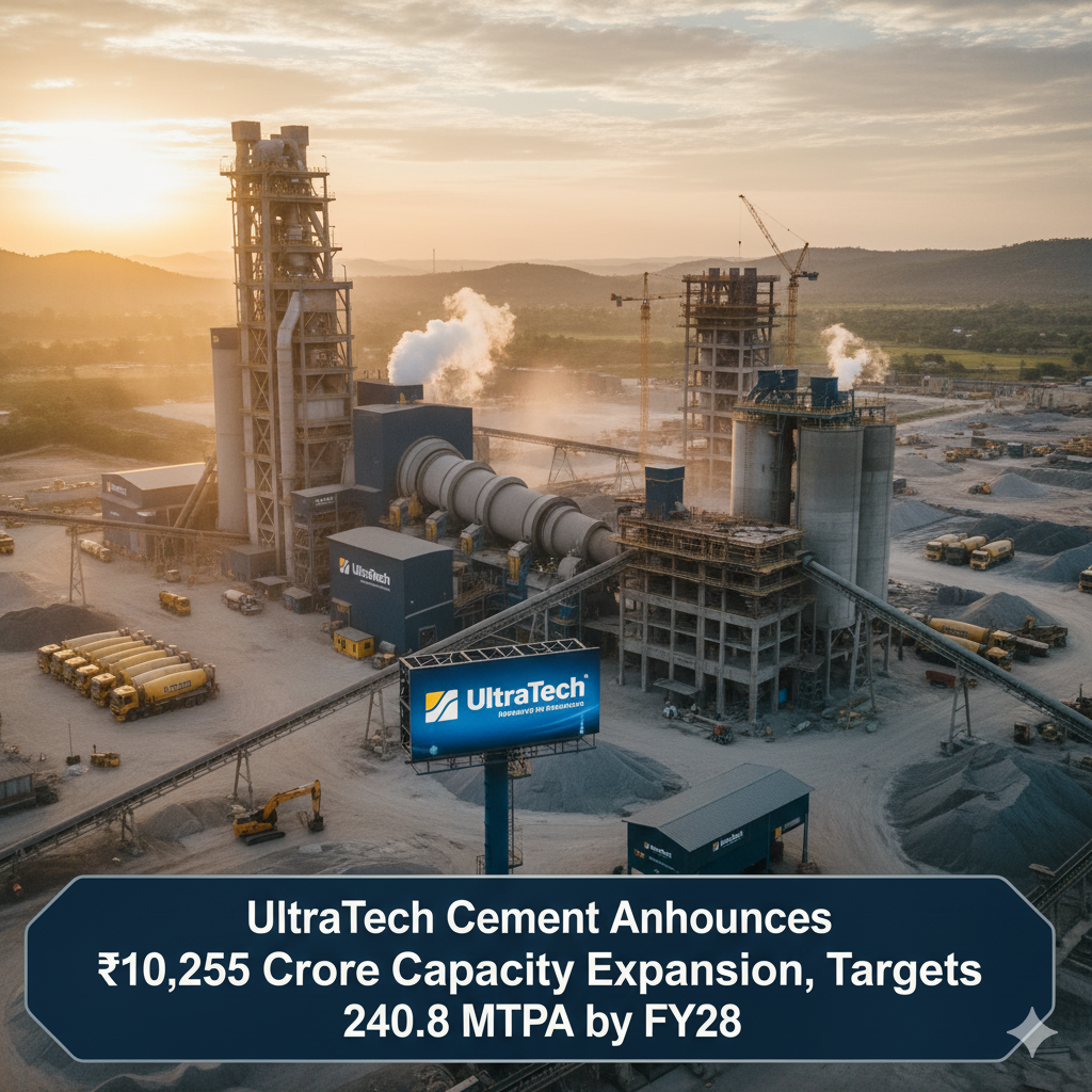 generate image for this "UltraTech Cement Announces ₹10,255 Crore Capacity Expansion, Targets 240.8 MTPA by FY28"