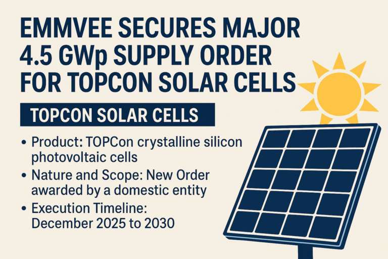 Emmvee Secures Major 4.5 GWp Supply Order for TOPCon Solar Cells
