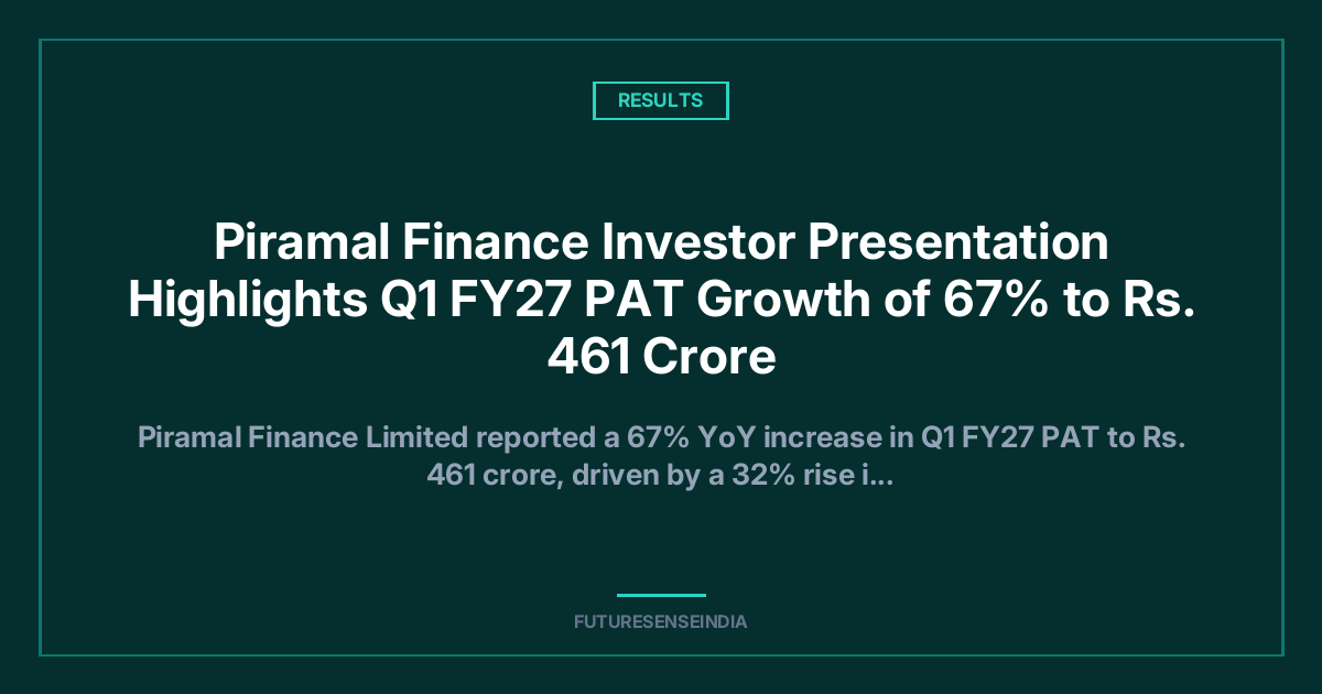 Piramal Finance to Meet Investors on September 22; Q1 FY27 Profit Rises 67%